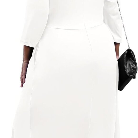 Women's Plus Size Stretchy Flared Wrap Dress Casual Wedding Guest Midi Dresses V - Picture 2 of 5